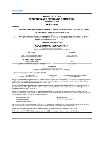 Thumbnail Golden Minerals
 10-Q Quarterly Report FY2019 