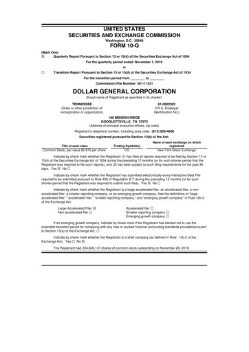Thumbnail Dollar General 10-Q Quarterly Report FY2019 