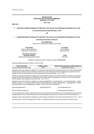 Thumbnail Citi Trends, Inc. 10-Q Quarterly Report FY 