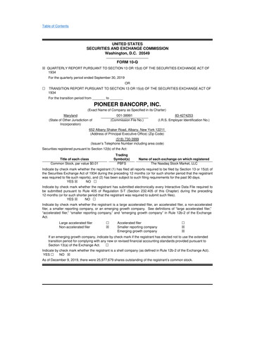 Thumbnail Pioneer Bancorp 10-Q Quarterly Report FY2020 