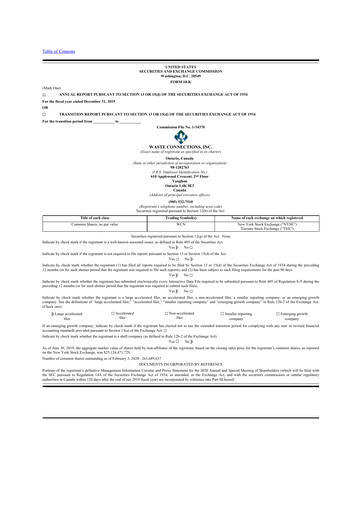 Thumbnail Waste Connections 10-K Annual Report 2019