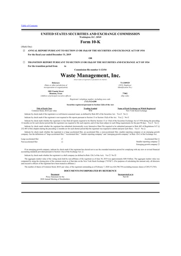 Thumbnail Waste Management 10-K Annual Report 2019