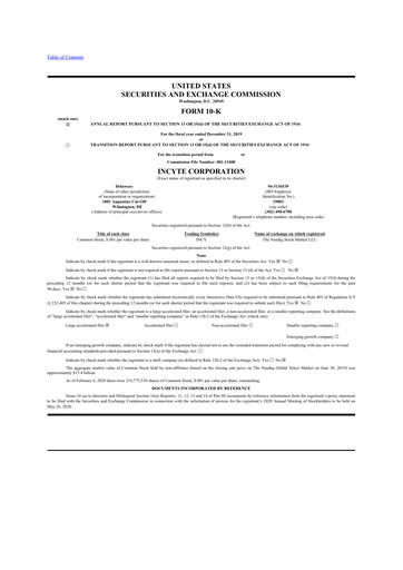 Thumbnail Incyte 10-K Annual Report 2019