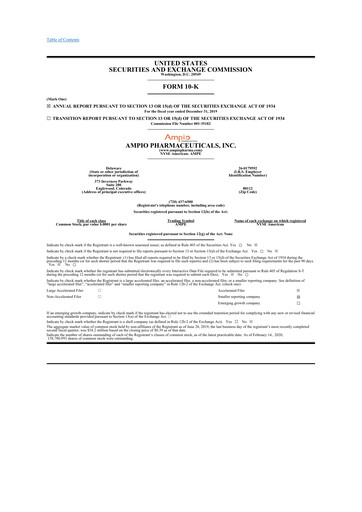 Thumbnail Ampio Pharmaceuticals 10-K Annual Report 2019