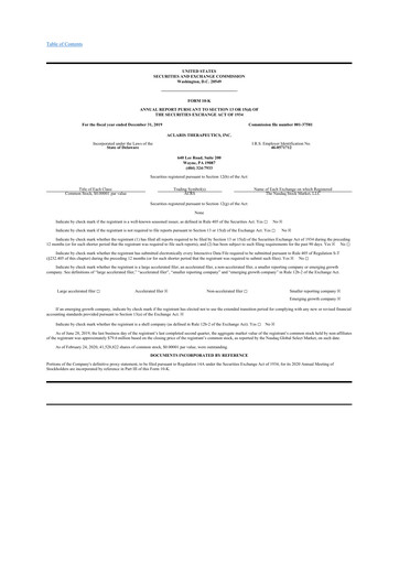 Miniature Aclaris Therapeutics 10-K Rapport annuel 2019