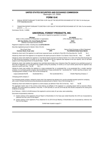 Thumbnail UFP Industries
 10-K Annual Report 2019