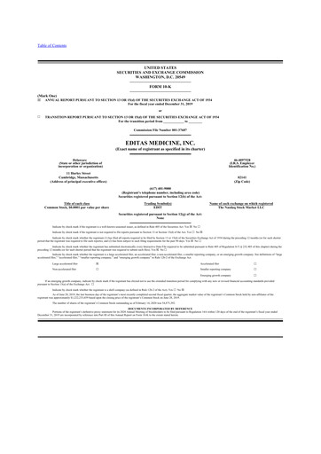 Miniature Editas Medicine
 10-K Rapport annuel 2019