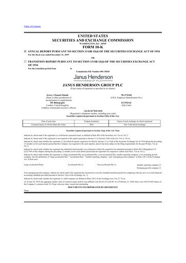 Thumbnail Janus Henderson
 10-K Annual Report 2019