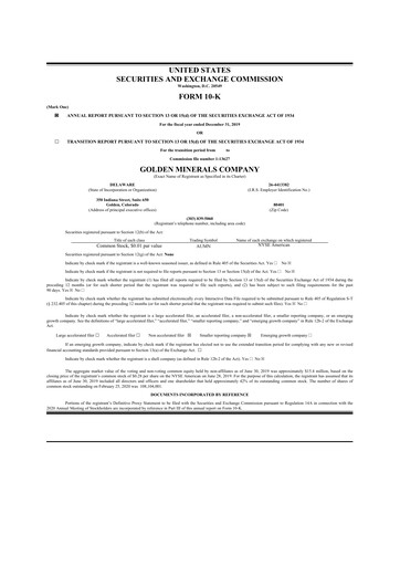 Thumbnail Golden Minerals
 10-K Annual Report 2019