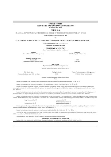 Thumbnail First Hawaiian Bank
 10-K Annual Report 2019