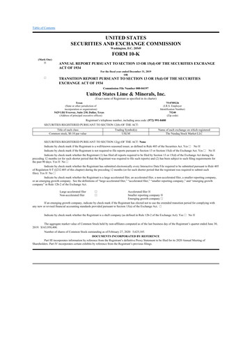 Thumbnail United States Lime & Minerals  10-K Annual Report 2019