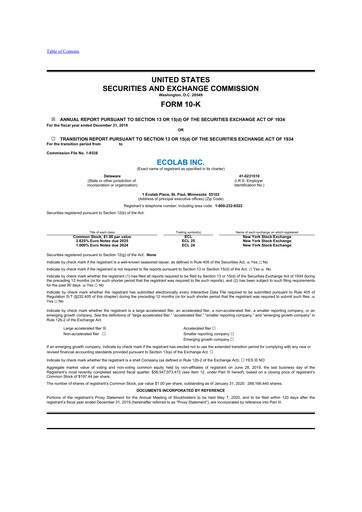 Thumbnail Ecolab 10-K Annual Report 2019