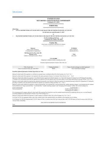 Thumbnail Cactus Inc 10-K Annual Report 2019