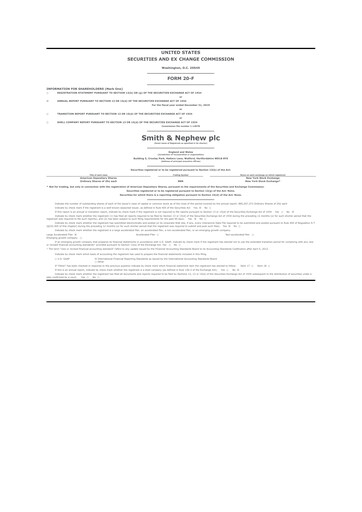 Thumbnail Smith & Nephew
 20-F Annual Report 2019