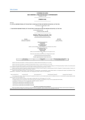 Thumbnail Kiniksa Pharmaceuticals
 10-K Annual Report 2019