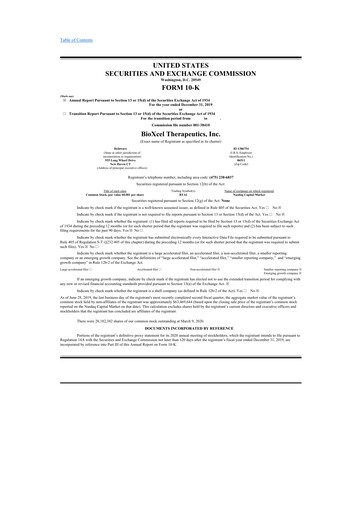 Vorschaubild BioXcel Therapeutics 10-K Jahresbericht 2019