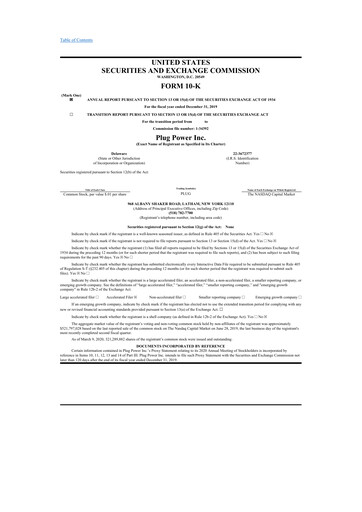 Thumbnail Plug Power 10-K Annual Report 2019