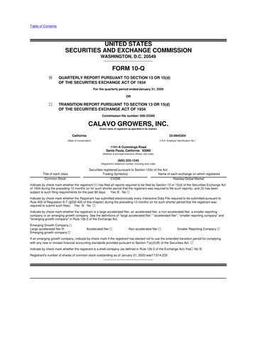 Thumbnail Calavo Growers
 10-Q Quarterly Report FY2020 