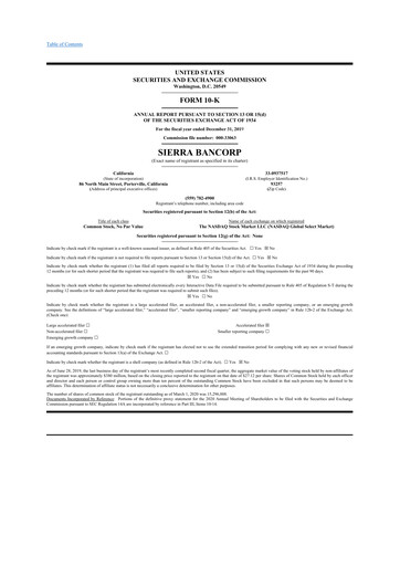 Thumbnail Sierra Bancorp
 10-K Annual Report 2019