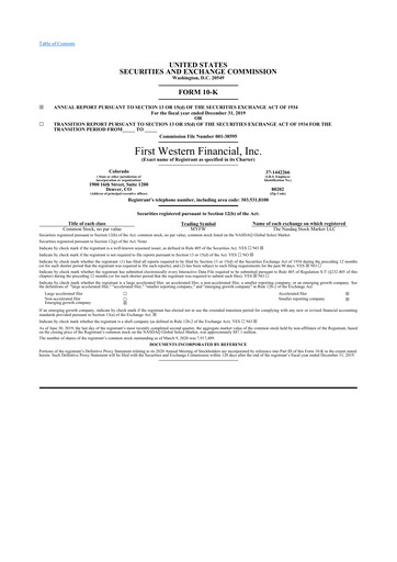 Thumbnail First Western Financial 10-K Annual Report 2019