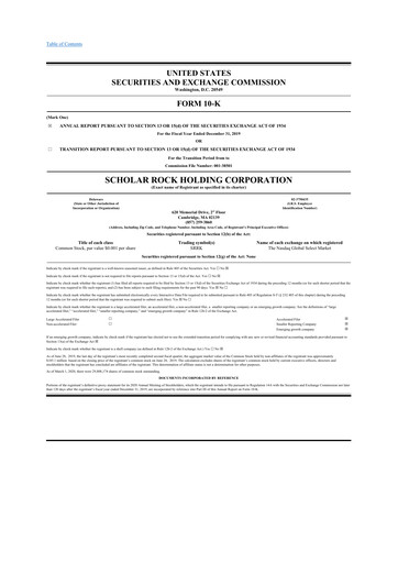 Miniature Scholar Rock Holding 10-K Rapport annuel 2019