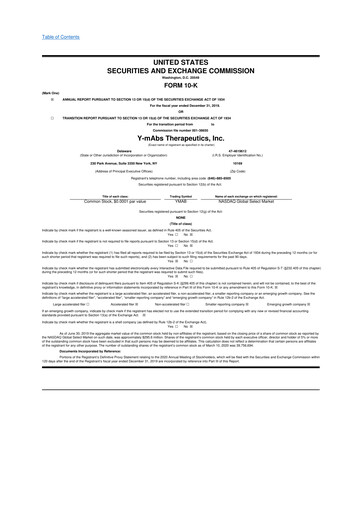 Thumbnail Y-mAbs Therapeutics
 10-K Annual Report 2019