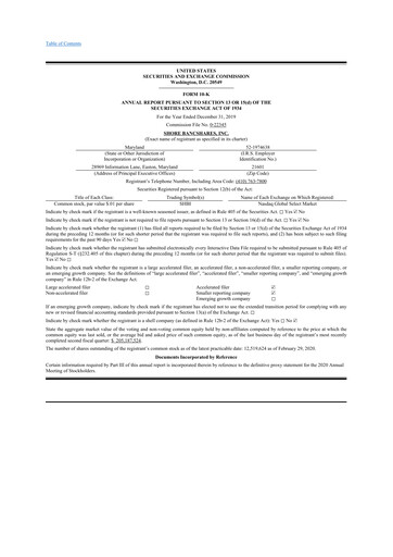 Thumbnail Shore Bancshares 10-K Annual Report 2019