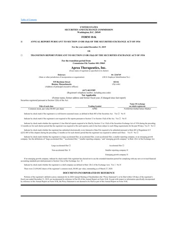 Thumbnail Aprea Therapeutics 10-K Annual Report 2019