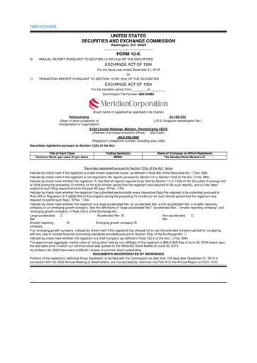 Thumbnail Meridian Corporation 10-K Annual Report 2019