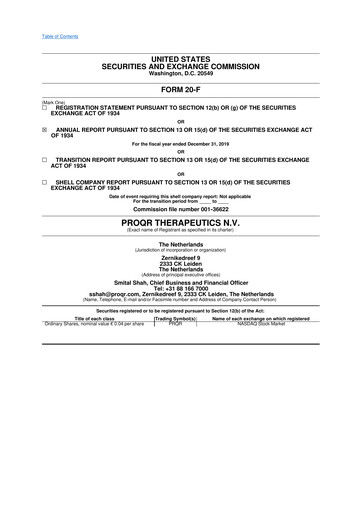 Thumbnail ProQR Therapeutics 20-F Annual Report 2019