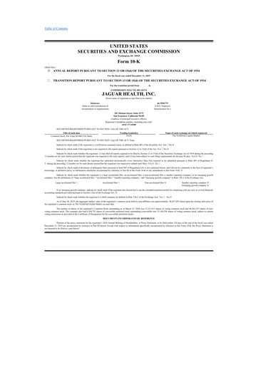 Miniature Jaguar Health 10-K Rapport annuel 2019