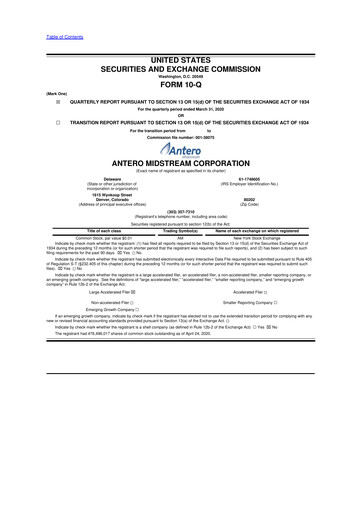 Thumbnail Antero Midstream
 10-Q Quarterly Report FY2019 
