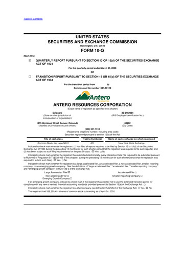 Vorschaubild Antero Resources
 10-Q Quartalsbericht 2020 