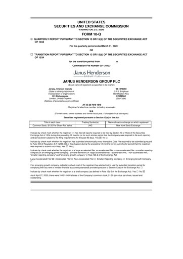 Thumbnail Janus Henderson
 10-Q Quarterly Report FY2020 