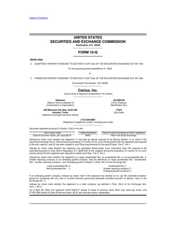 Thumbnail Cactus Inc 10-Q Quarterly Report FY2020 