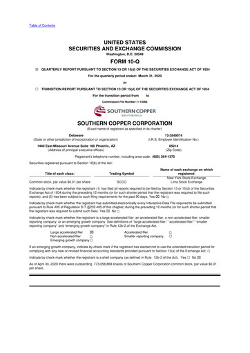 Thumbnail Southern Copper 10-Q Quarterly Report FY2020 