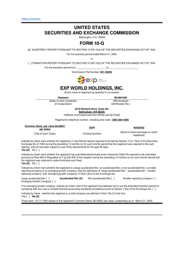Thumbnail eXp World Holdings
 10-Q Quarterly Report FY2020 