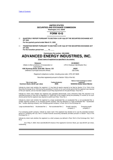Thumbnail Advanced Energy 10-Q Quarterly Report FY2020 