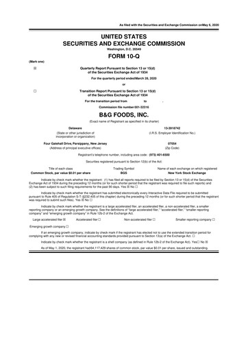 Miniature B&G Foods

 10-Q Rapport trimestriel 2020 