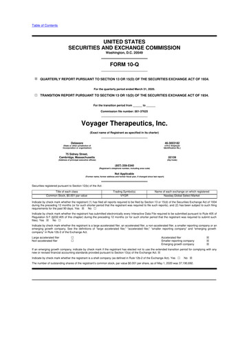Miniature Voyager Therapeutics
 10-Q Rapport trimestriel  