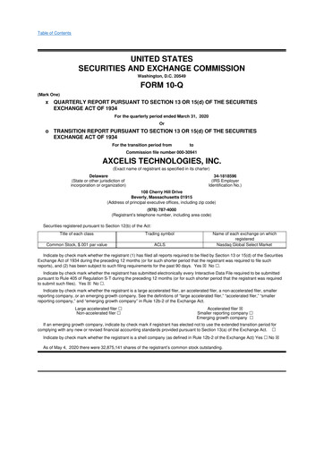 Thumbnail Axcelis Technologies
 10-Q Quarterly Report FY2020 