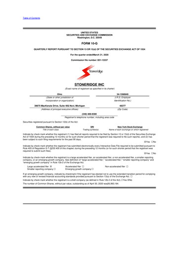 Thumbnail Stoneridge 10-Q Quarterly Report FY2020 