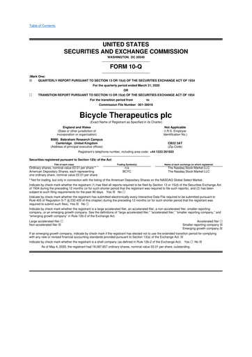 Thumbnail Bicycle Therapeutics 10-Q Quarterly Report FY 