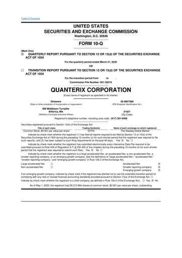 Miniature Quanterix 10-Q Rapport trimestriel 2020 