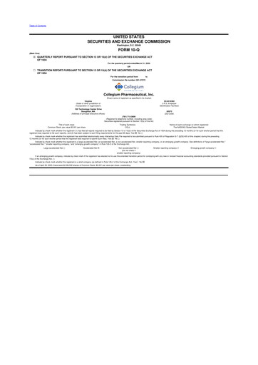 Miniature Collegium Pharmaceutical
 10-Q Rapport trimestriel 2020 