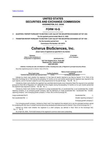 Thumbnail Coherus BioSciences
 10-Q Quarterly Report FY2020 