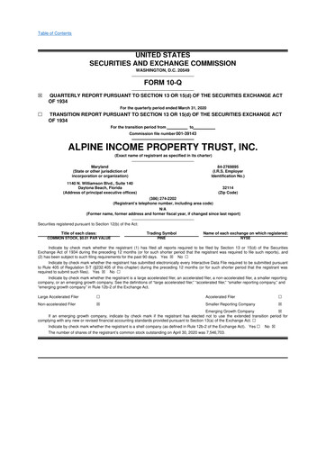 Thumbnail Alpine Income Property Trust 10-Q Quarterly Report FY2020 