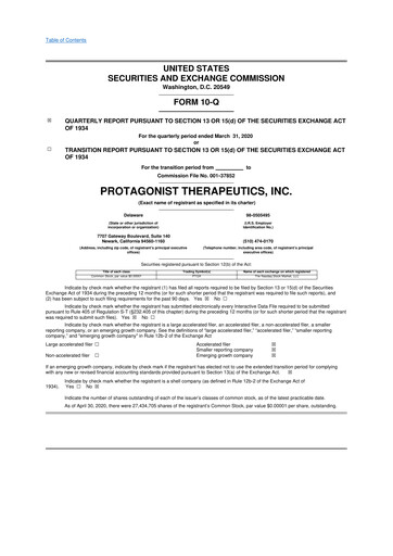 Thumbnail Protagonist Therapeutics
 10-Q Quarterly Report FY2020 
