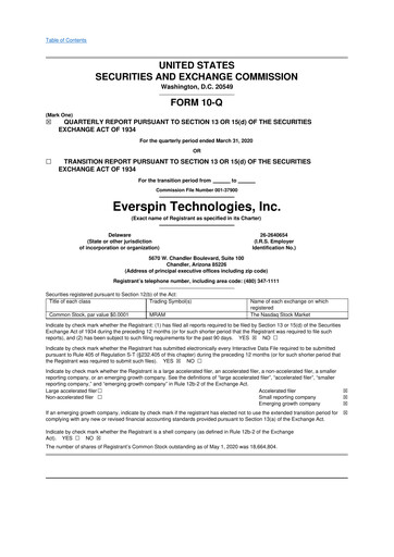 Miniature Everspin Technologies 10-Q Rapport trimestriel 2020 