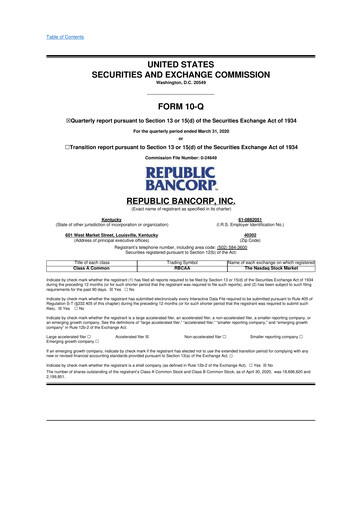 Thumbnail Republic Bank 10-Q Quarterly Report FY2020 